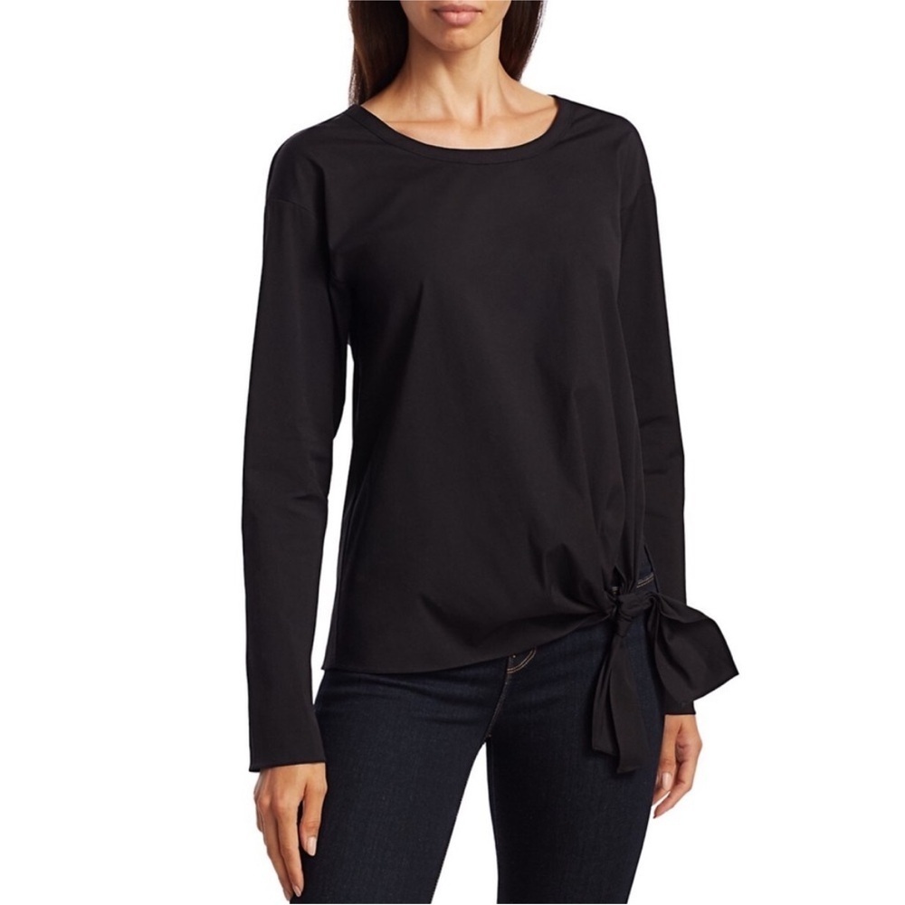 Theory Serah K Black Side Tie Long Sleeve Jersey Knit Top Womens Small Chic